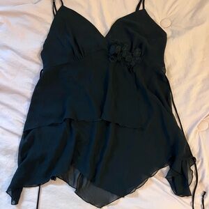 Black Cami Top with Flower Detail